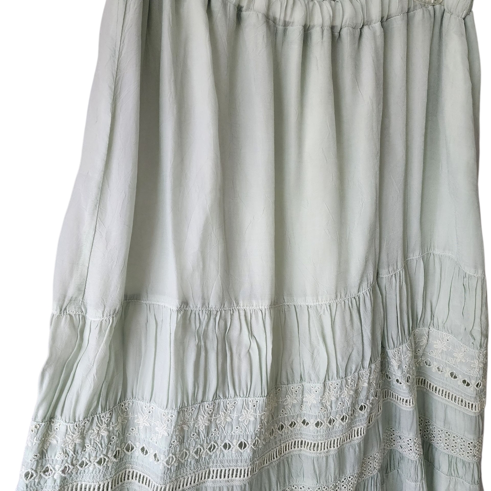 Johnny Was Elegant Light Green Lace Trim Skirt BLack Friday Drop Price.